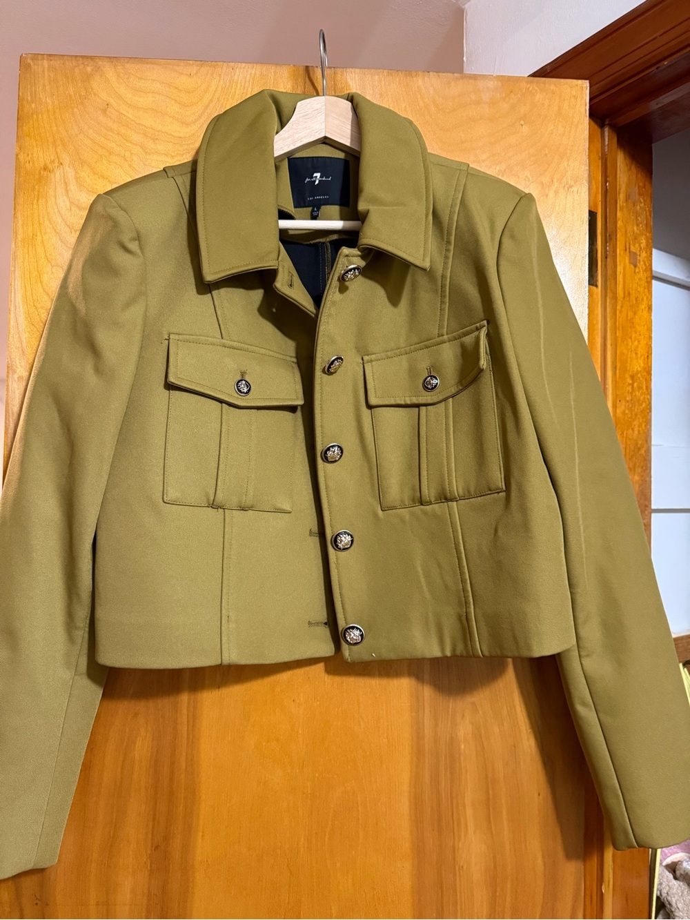 7 For All Mankind Olive Green Cropped Blazer Jacket